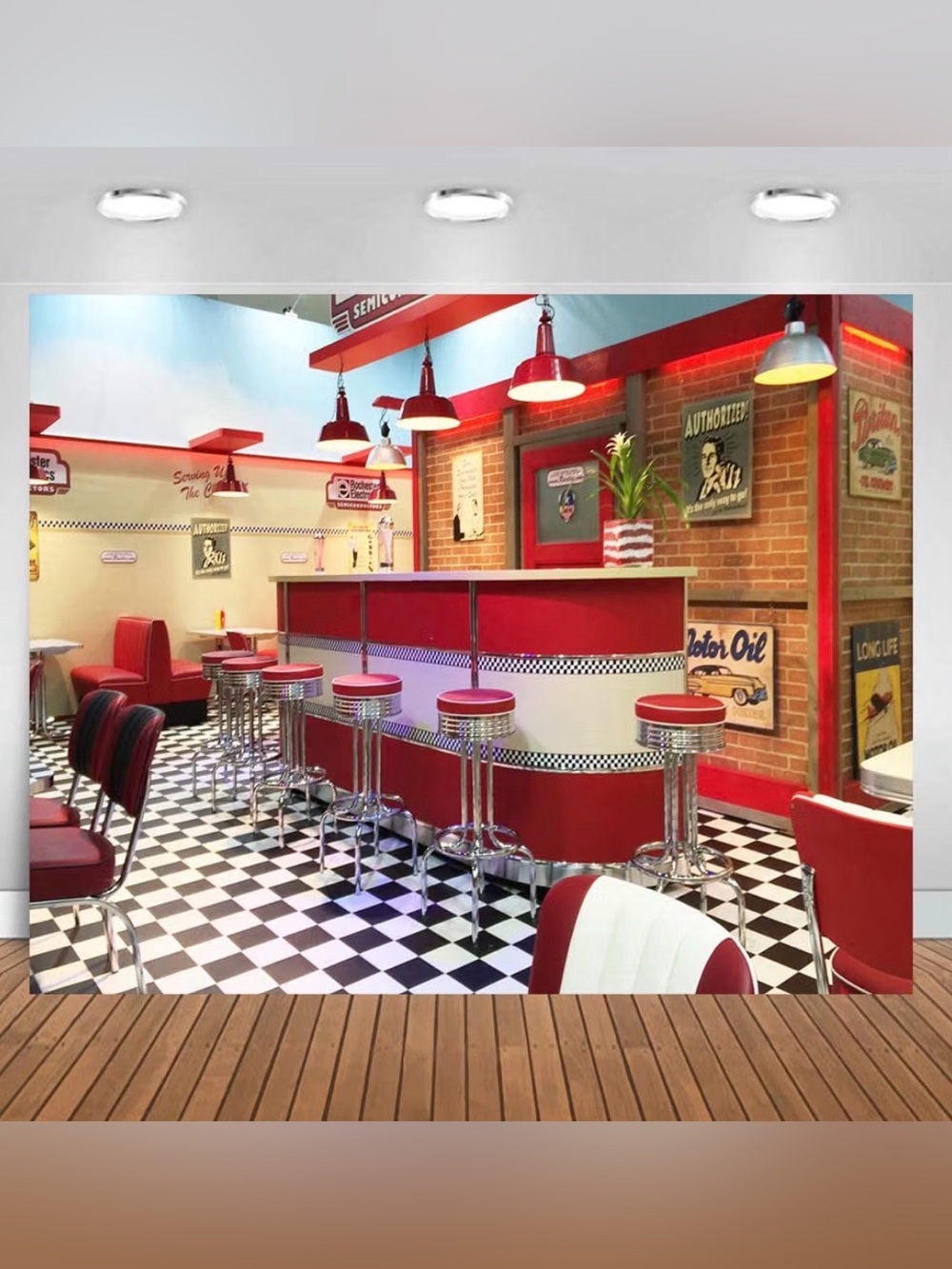 New Large Vintage Classic Red Diner Soda Shop 50s Retro Photography Backdrop